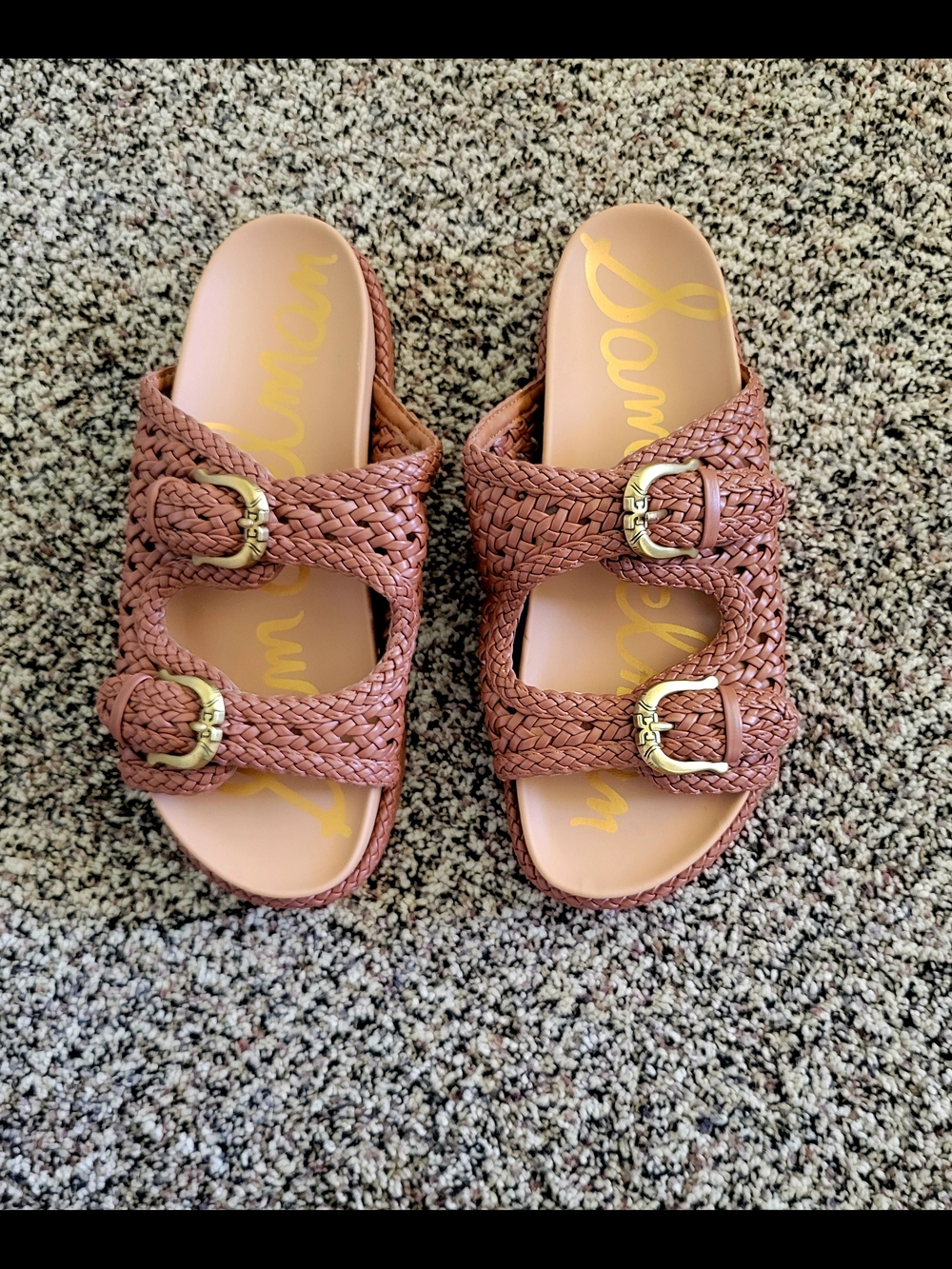Sam Edelman Women’s Woven Buckle Slide Sandals in Brown